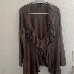 INC International Concepts Sparkling light tannish Brown Ruffled Cardigan